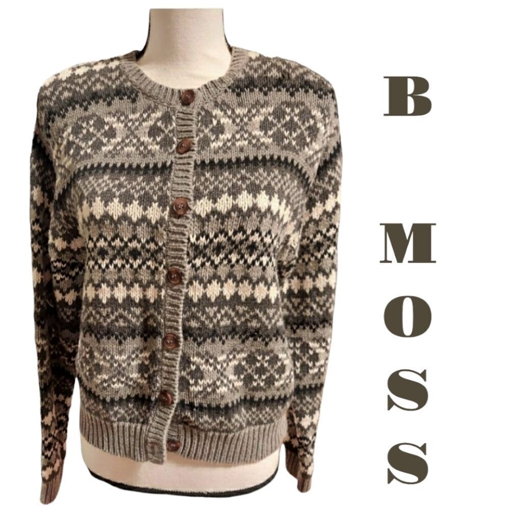 𝅺vintage B Moss sweater Gray and white cardigan Womens Size small